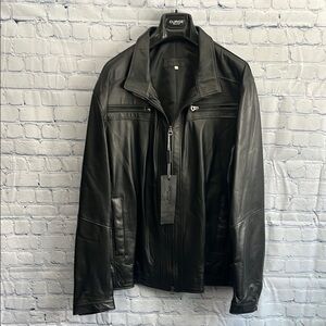 Italian Leather Black Zip Up Mens Jacket Made by CURGÈ size large NWT #6